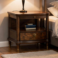Raam Side End Table, 24 Inch Top with Lower Shelf, Dark Cherry Brown  - BM353295