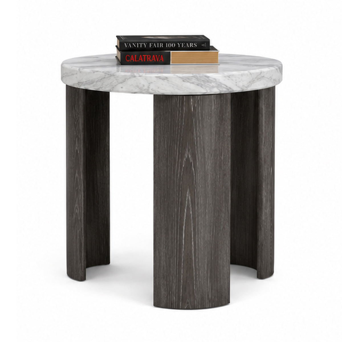 Lesy Side End Table, 24 Inch Triangular Faux Marble Top, Gray White  - BM353296