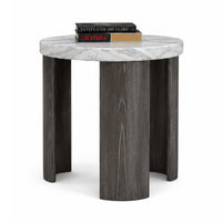 Lesy Side End Table, 24 Inch Triangular Faux Marble Top, Gray White  - BM353296