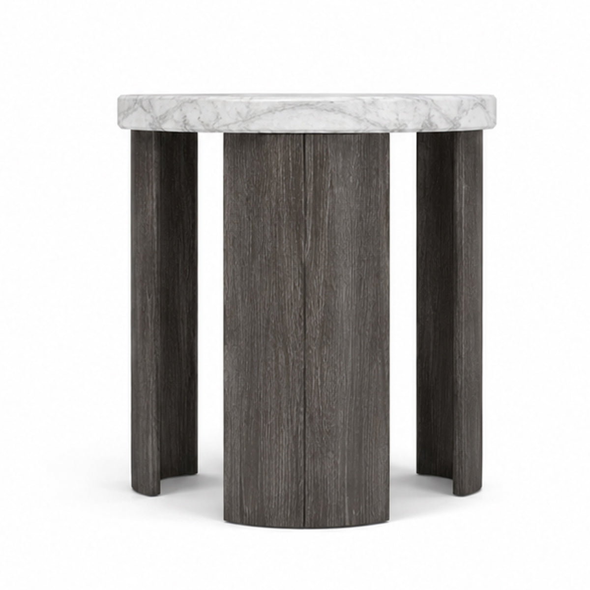 Lesy Side End Table, 24 Inch Triangular Faux Marble Top, Gray White  - BM353296