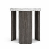 Lesy Side End Table, 24 Inch Triangular Faux Marble Top, Gray White  - BM353296