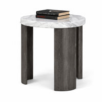 Lesy Side End Table, 24 Inch Triangular Faux Marble Top, Gray White  - BM353296