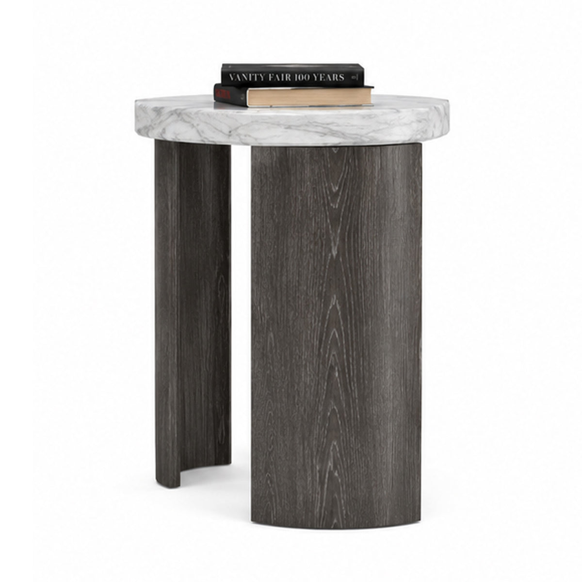Lesy Side End Table, 24 Inch Triangular Faux Marble Top, Gray White  - BM353296