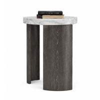 Lesy Side End Table, 24 Inch Triangular Faux Marble Top, Gray White  - BM353296