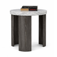 Lesy Side End Table, 24 Inch Triangular Faux Marble Top, Gray White  - BM353296
