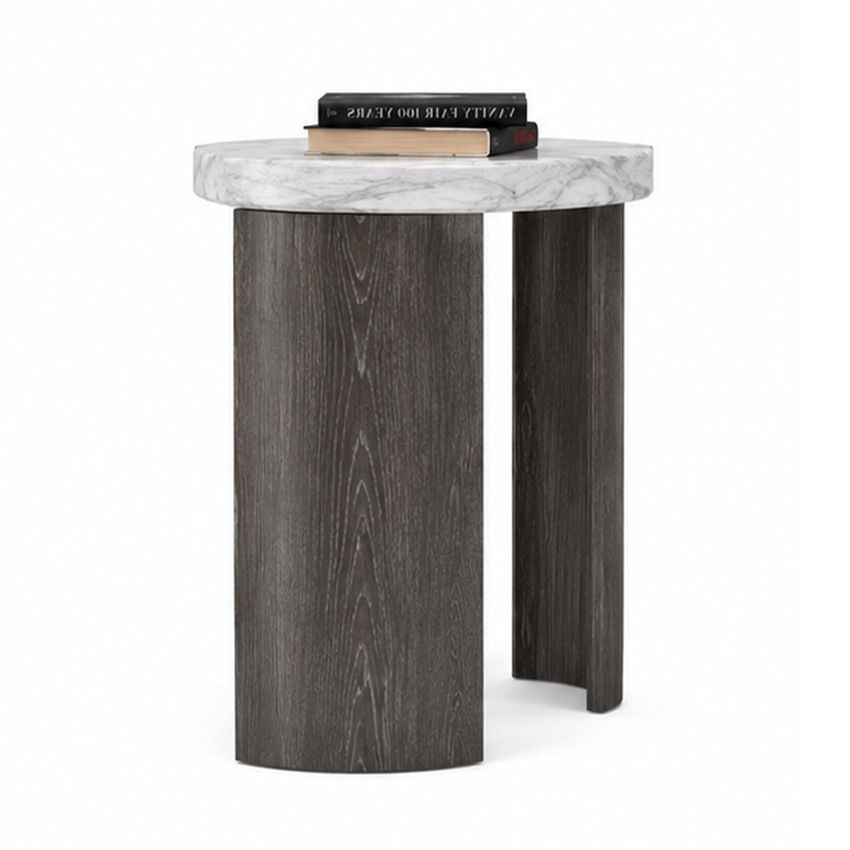 Lesy Side End Table, 24 Inch Triangular Faux Marble Top, Gray White  - BM353296