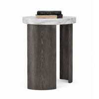 Lesy Side End Table, 24 Inch Triangular Faux Marble Top, Gray White  - BM353296