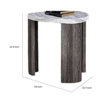 Lesy Side End Table, 24 Inch Triangular Faux Marble Top, Gray White  - BM353296