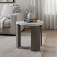 Lesy Side End Table, 24 Inch Triangular Faux Marble Top, Gray White  - BM353296