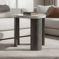 Lesy Side End Table, 24 Inch Triangular Faux Marble Top, Gray White  - BM353296