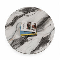Besy Coffee Table, 36 Inch White Faux Marble, Gold Ring Base, Black  - BM353297