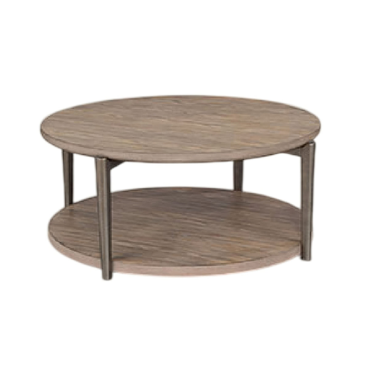 Jesy Coffee Table, 43 Inch Round Top with Lower Shelf, Natural Brown  - BM353299