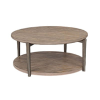 Jesy Coffee Table, 43 Inch Round Top with Lower Shelf, Natural Brown  - BM353299