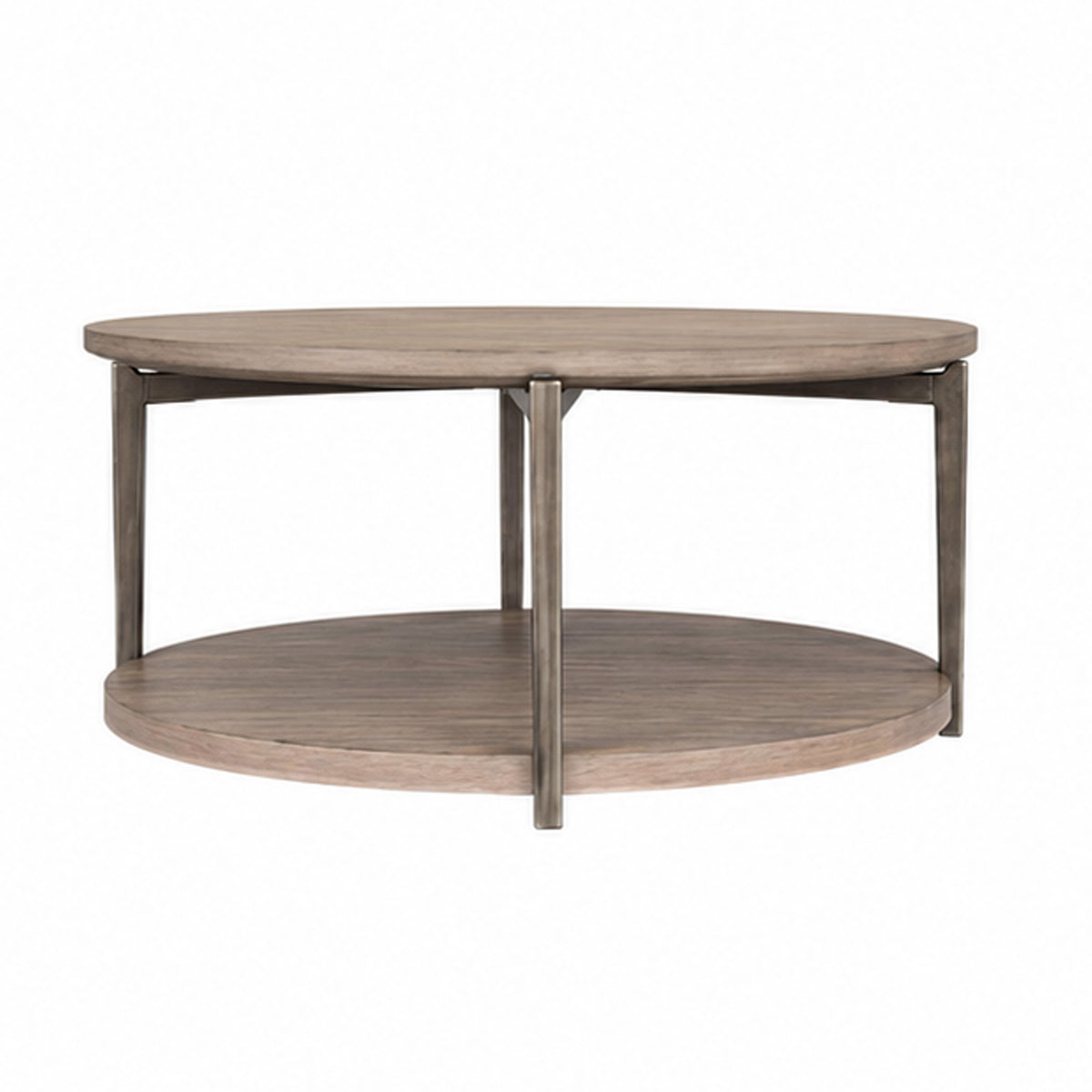 Jesy Coffee Table, 43 Inch Round Top with Lower Shelf, Natural Brown  - BM353299