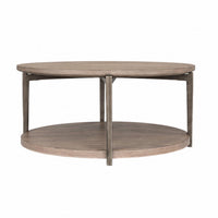 Jesy Coffee Table, 43 Inch Round Top with Lower Shelf, Natural Brown  - BM353299