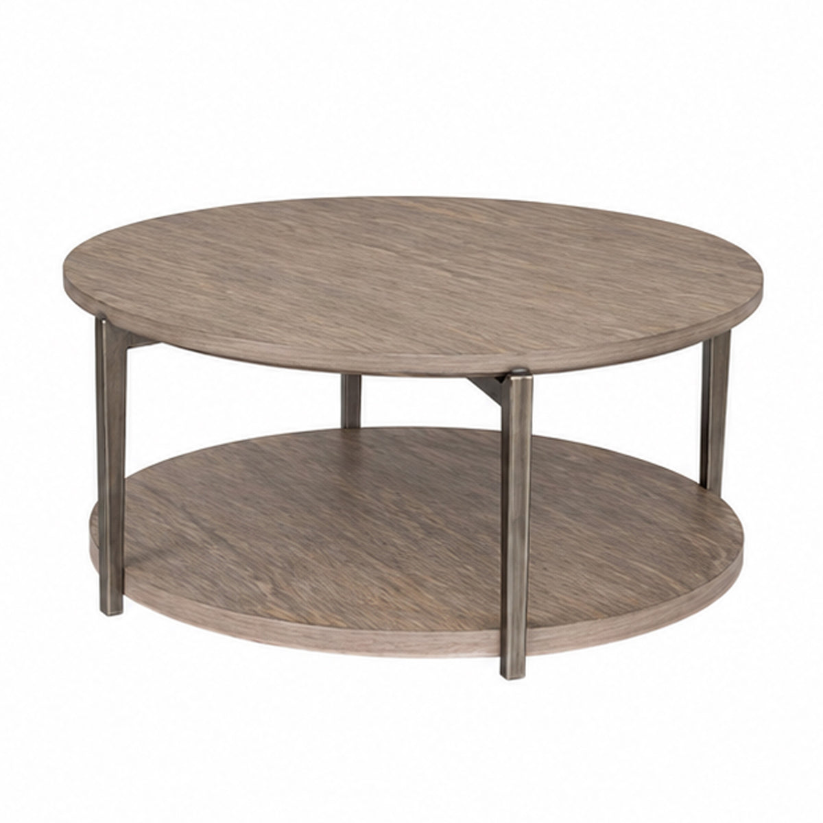 Jesy Coffee Table, 43 Inch Round Top with Lower Shelf, Natural Brown  - BM353299