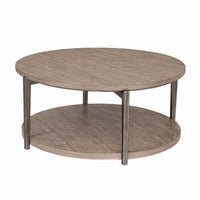 Jesy Coffee Table, 43 Inch Round Top with Lower Shelf, Natural Brown  - BM353299