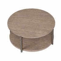 Jesy Coffee Table, 43 Inch Round Top with Lower Shelf, Natural Brown  - BM353299