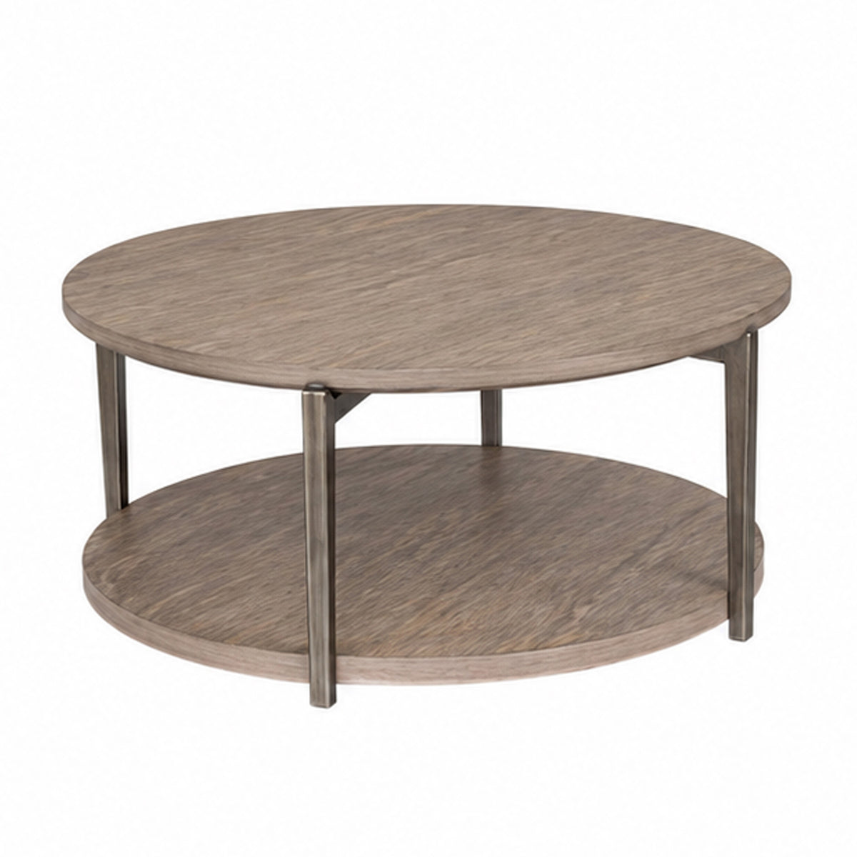 Jesy Coffee Table, 43 Inch Round Top with Lower Shelf, Natural Brown  - BM353299