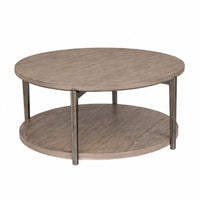 Jesy Coffee Table, 43 Inch Round Top with Lower Shelf, Natural Brown  - BM353299