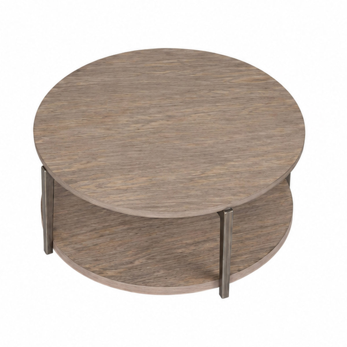 Jesy Coffee Table, 43 Inch Round Top with Lower Shelf, Natural Brown  - BM353299