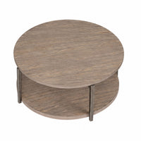Jesy Coffee Table, 43 Inch Round Top with Lower Shelf, Natural Brown  - BM353299