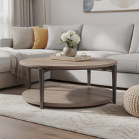 Jesy Coffee Table, 43 Inch Round Top with Lower Shelf, Natural Brown  - BM353299