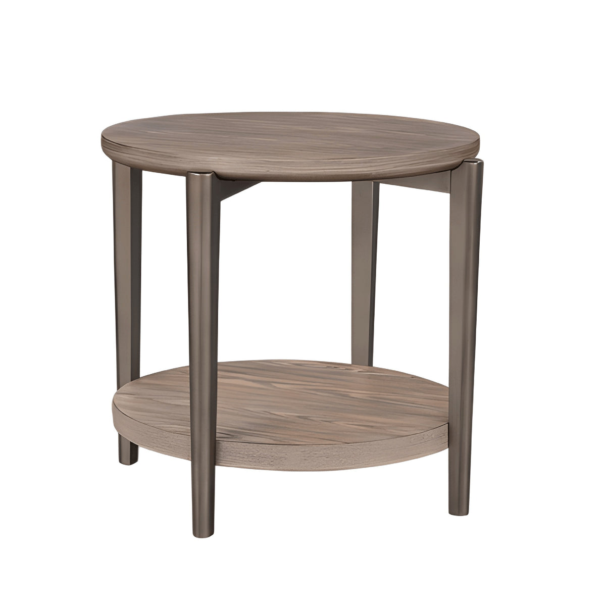 Jesy Side End Table, 27 Inch Round Top, Lower Shelf, Natural Brown  - BM353300