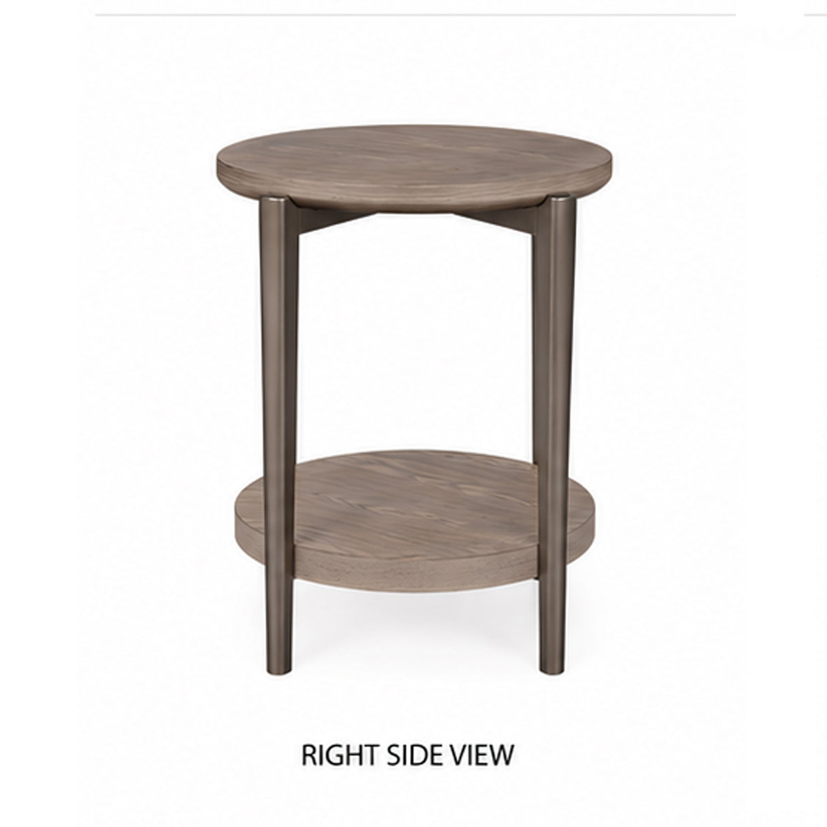 Jesy Side End Table, 27 Inch Round Top, Lower Shelf, Natural Brown  - BM353300
