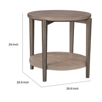 Jesy Side End Table, 27 Inch Round Top, Lower Shelf, Natural Brown  - BM353300