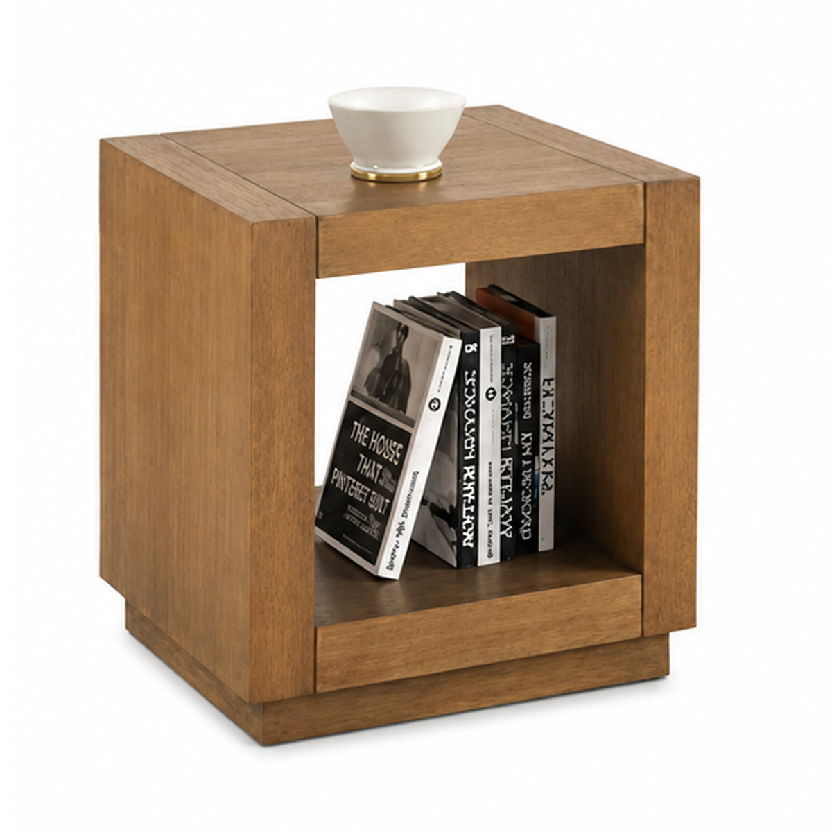 Dane Side End Table, 20 Inch Cubic, Open Shelf, Medium Oak Brown  - BM353301