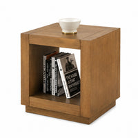 Dane Side End Table, 20 Inch Cubic, Open Shelf, Medium Oak Brown  - BM353301