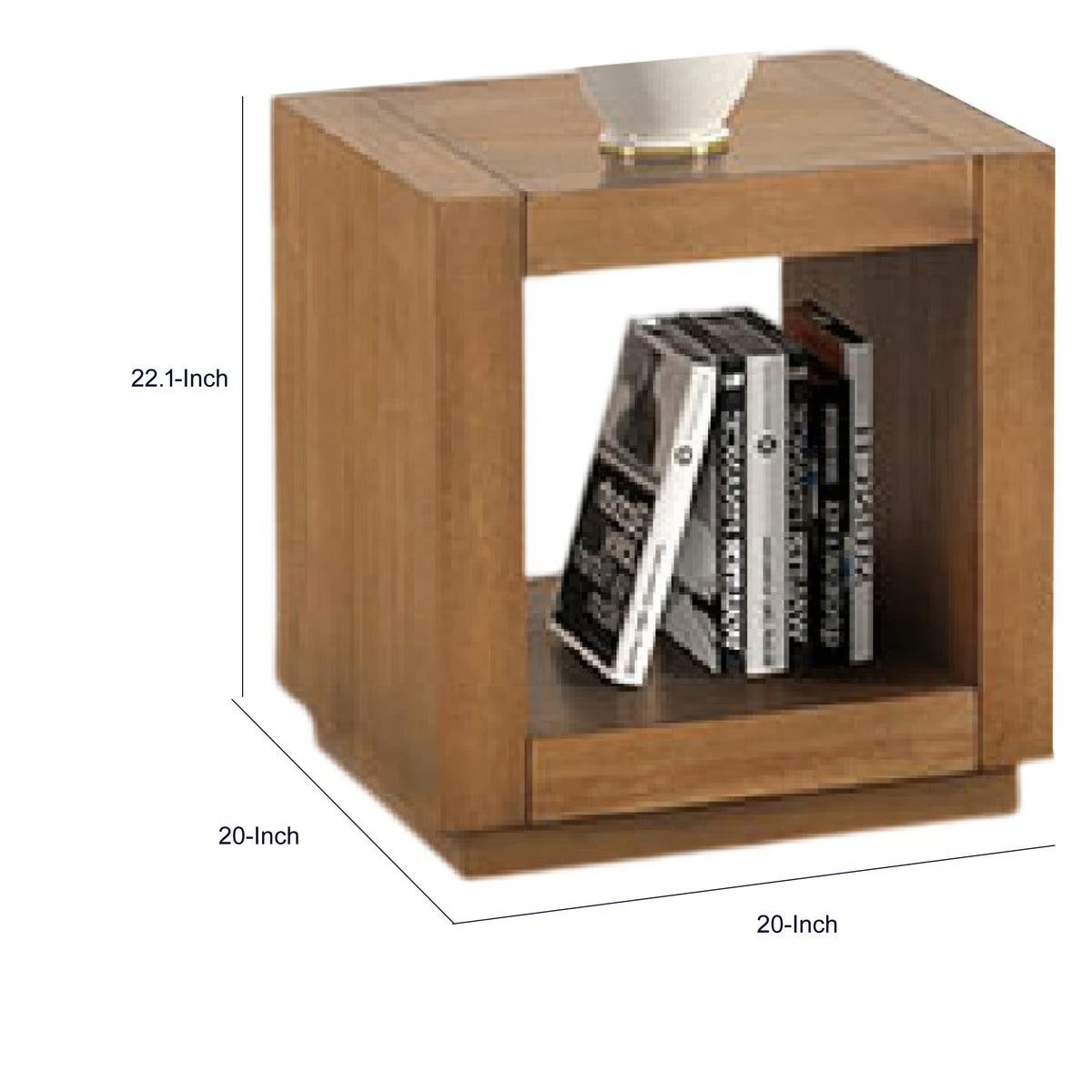 Dane Side End Table, 20 Inch Cubic, Open Shelf, Medium Oak Brown  - BM353301