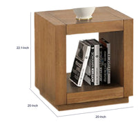 Dane Side End Table, 20 Inch Cubic, Open Shelf, Medium Oak Brown  - BM353301
