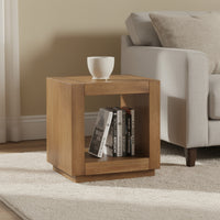 Dane Side End Table, 20 Inch Cubic, Open Shelf, Medium Oak Brown  - BM353301