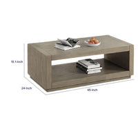 Dane Coffee Table, 48 Inch Cubic, Open Shelf, Natural Oak Gray Finish  - BM353302
