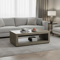 Dane Coffee Table, 48 Inch Cubic, Open Shelf, Natural Oak Gray Finish  - BM353302