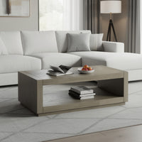 Dane Coffee Table, 48 Inch Cubic, Open Shelf, Natural Oak Gray Finish  - BM353302