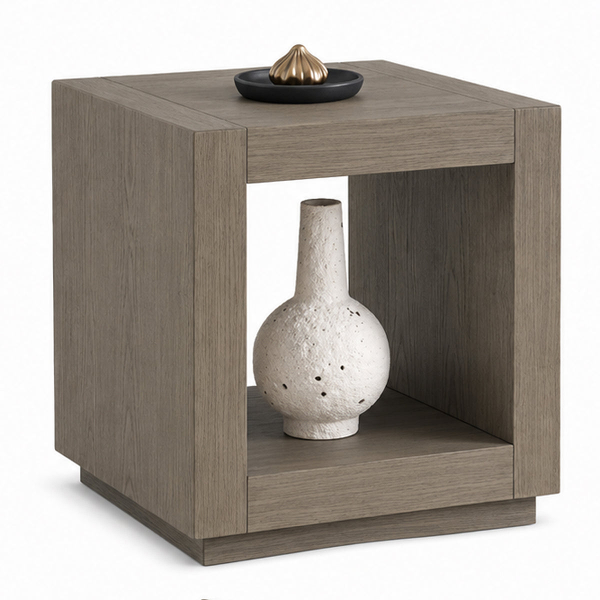 Dane Side End Table, 20 Inch Cubic, Open Shelf, Natural Oak Gray Finish  - BM353303