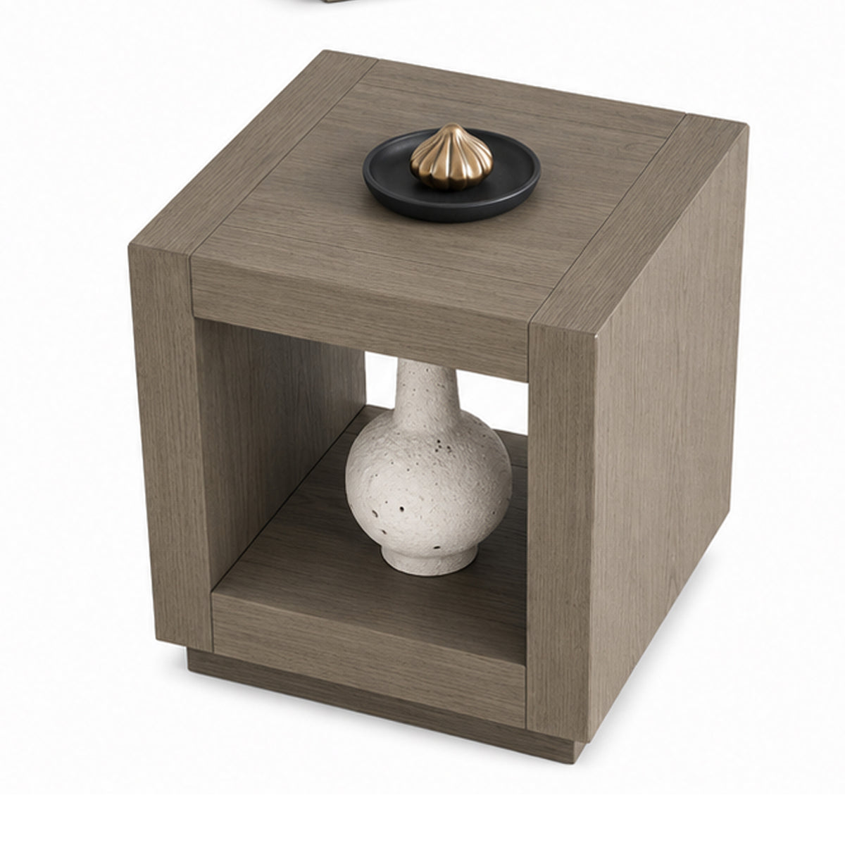 Dane Side End Table, 20 Inch Cubic, Open Shelf, Natural Oak Gray Finish  - BM353303