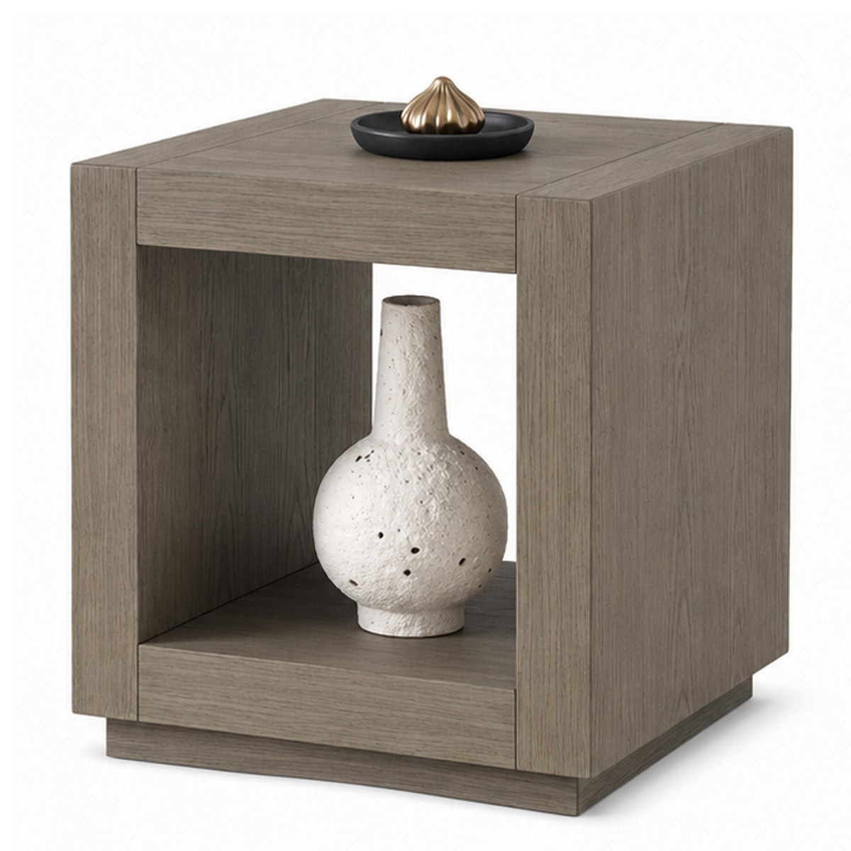 Dane Side End Table, 20 Inch Cubic, Open Shelf, Natural Oak Gray Finish  - BM353303