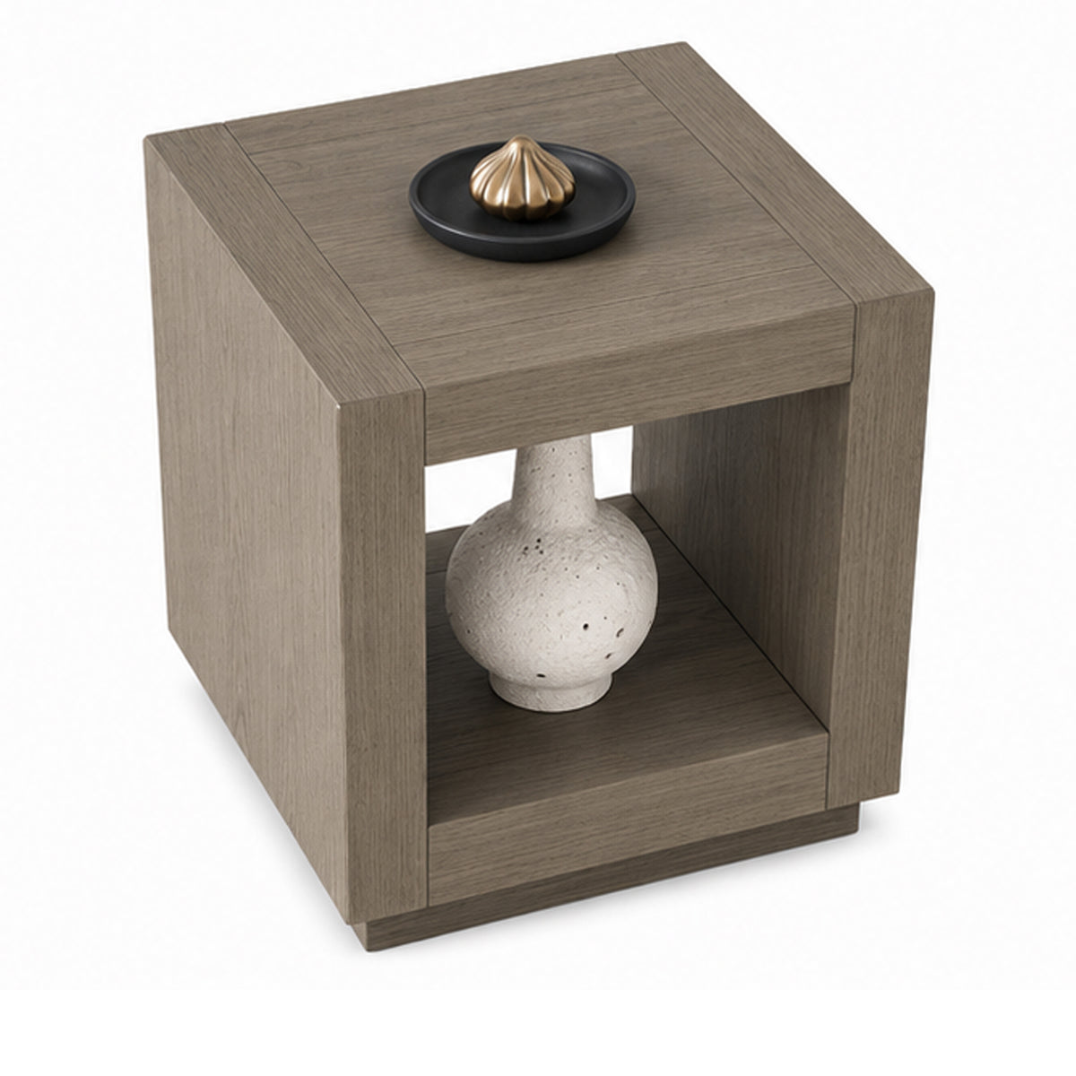 Dane Side End Table, 20 Inch Cubic, Open Shelf, Natural Oak Gray Finish  - BM353303