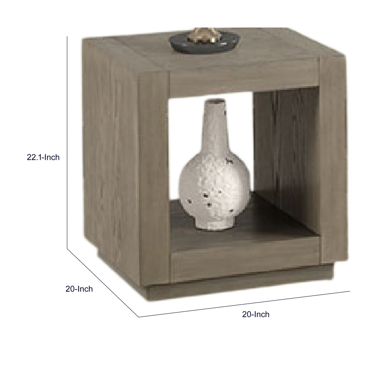 Dane Side End Table, 20 Inch Cubic, Open Shelf, Natural Oak Gray Finish  - BM353303