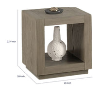 Dane Side End Table, 20 Inch Cubic, Open Shelf, Natural Oak Gray Finish  - BM353303