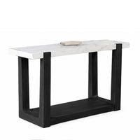 Sane Sofa Console Table, 50 Inch White Faux Marble Top with Shelf, Black  - BM353304