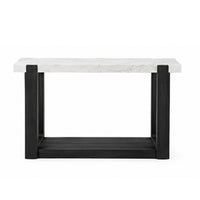 Sane Sofa Console Table, 50 Inch White Faux Marble Top with Shelf, Black  - BM353304