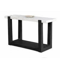Sane Sofa Console Table, 50 Inch White Faux Marble Top with Shelf, Black  - BM353304