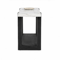 Sane Sofa Console Table, 50 Inch White Faux Marble Top with Shelf, Black  - BM353304