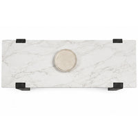 Sane Sofa Console Table, 50 Inch White Faux Marble Top with Shelf, Black  - BM353304