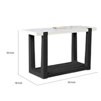 Sane Sofa Console Table, 50 Inch White Faux Marble Top with Shelf, Black  - BM353304